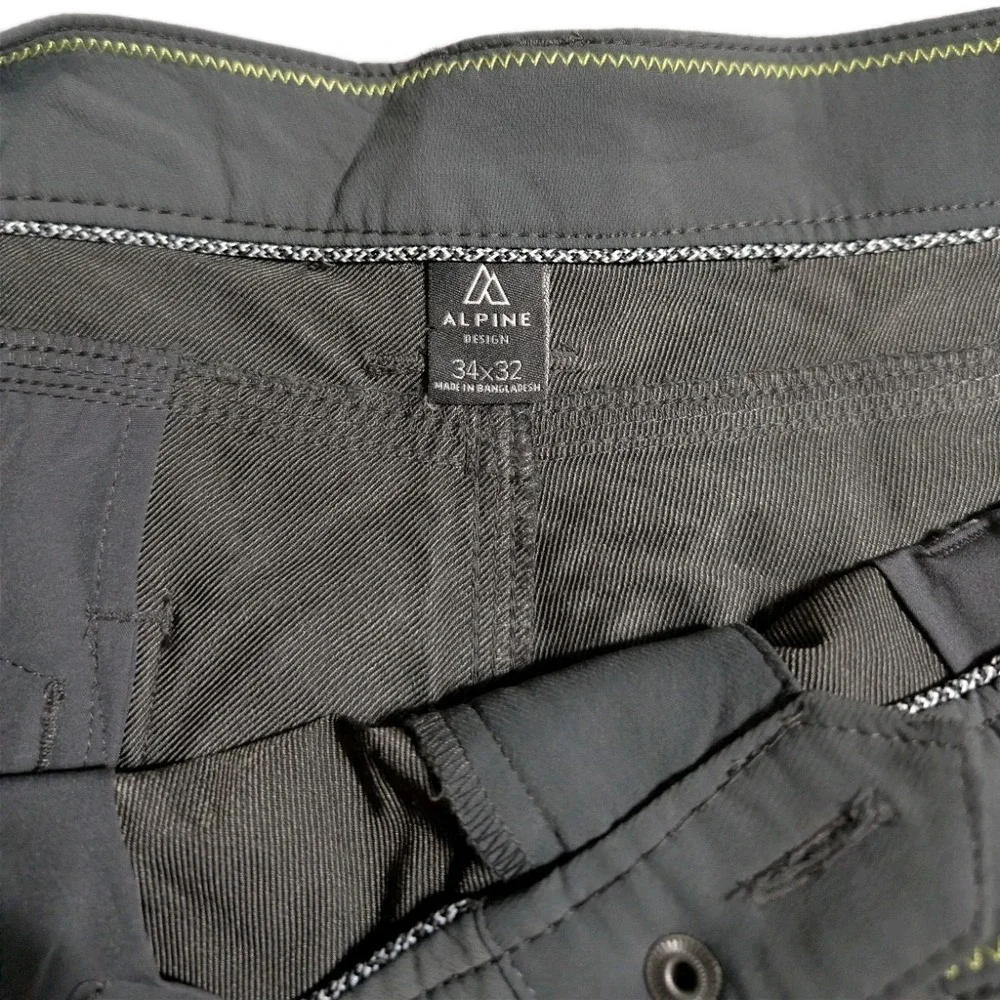 Alpine Design Mens 34x32 Gray Stretch Hiking Pants Outdoor Travel Performance